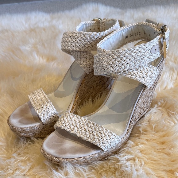 Stuart Weitzman Tan Woven Wedge Sandals - Picture 1 of 13
